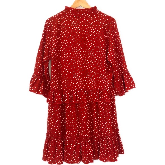 Polka Dot Long Sleeve V-neck Ruffled Dress - Picture 3 of 8